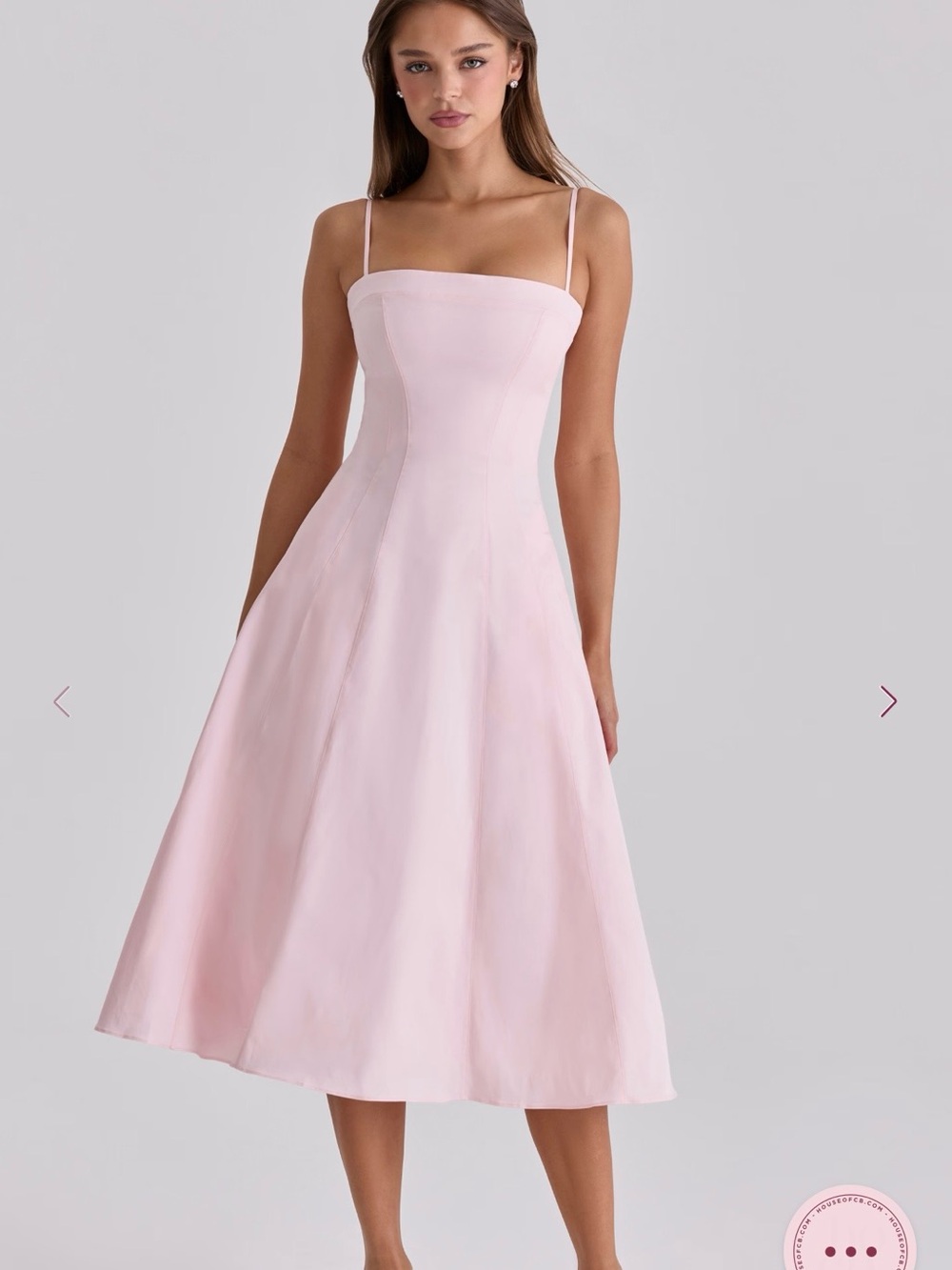 House of CB Elegant Spaghetti-Strap A-Line Midi Dress in Light Pink